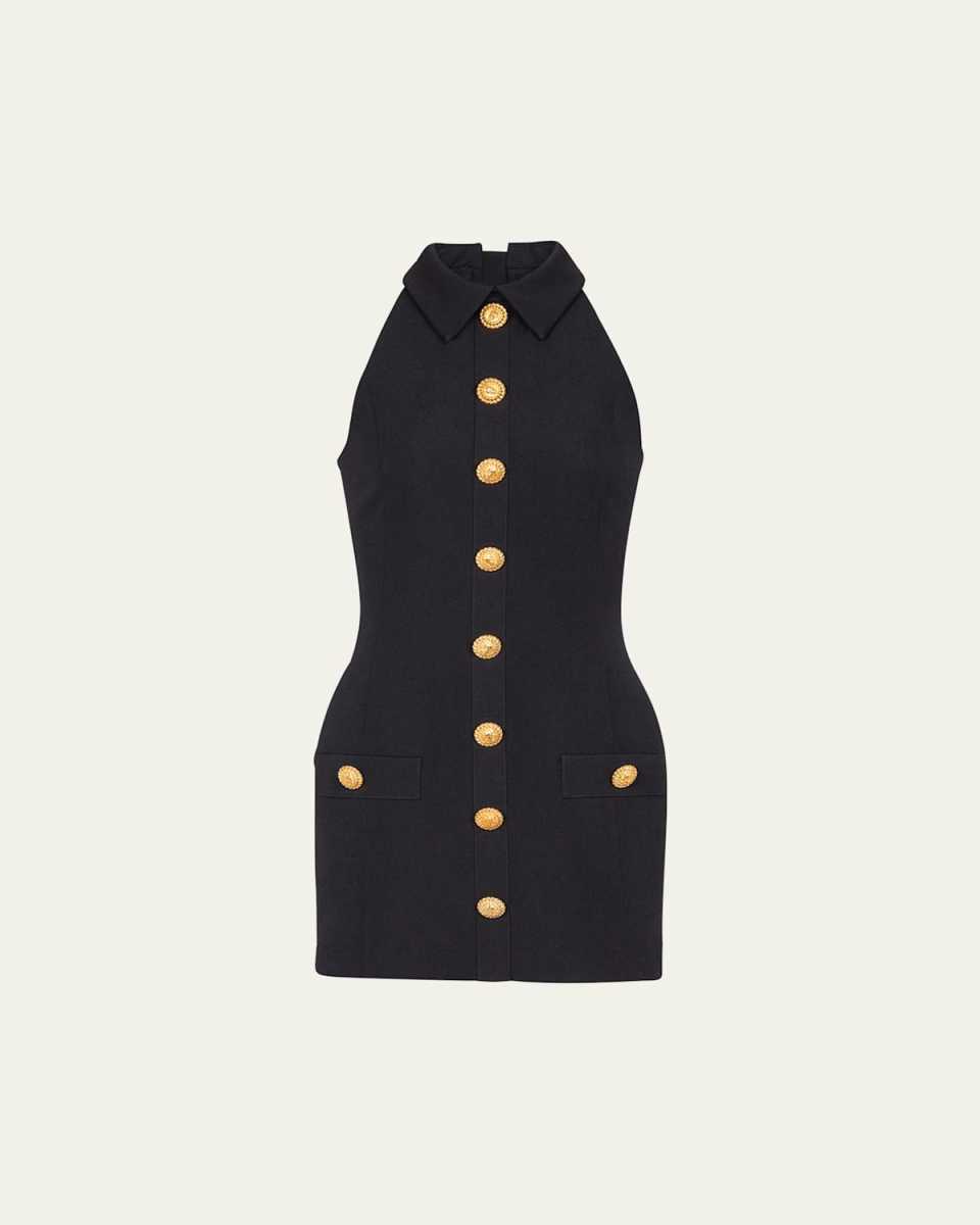 Body-Con Buttoned Wool Mini Dres